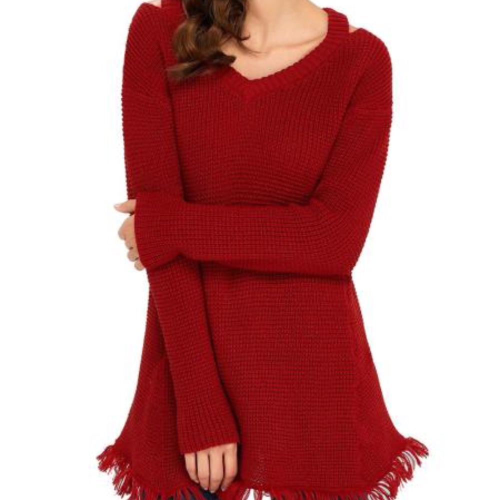 V Neck Waffle Knit Sweater